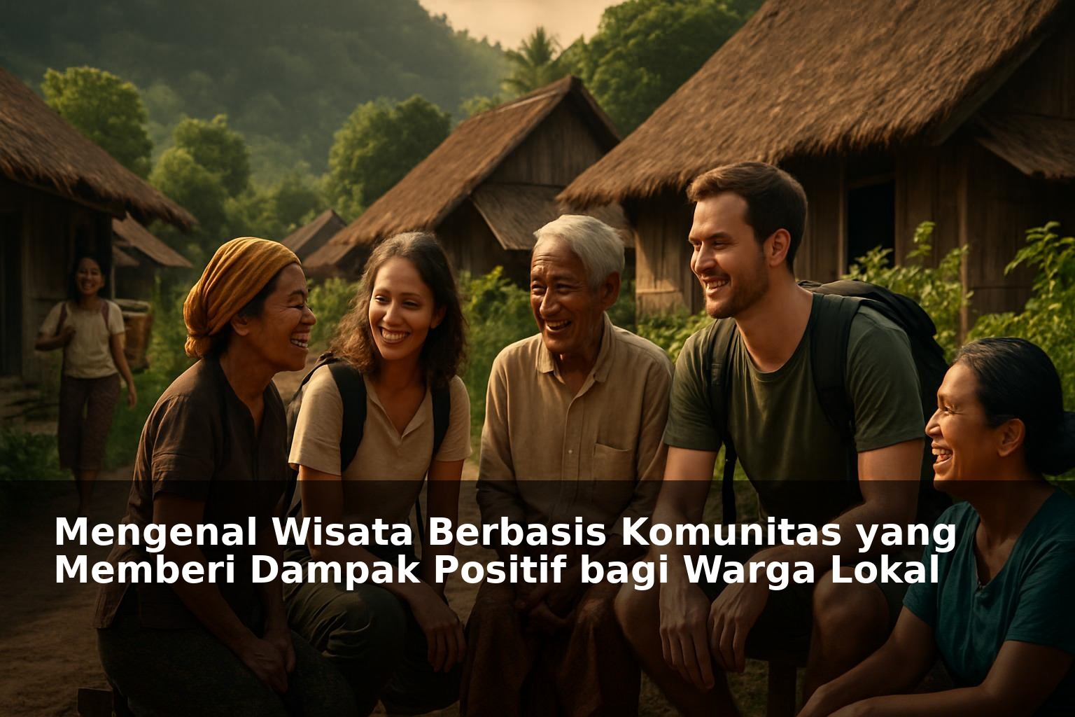 Suasana wisata berbasis komunitas di desa dengan warga lokal dan wisatawan berinteraksi