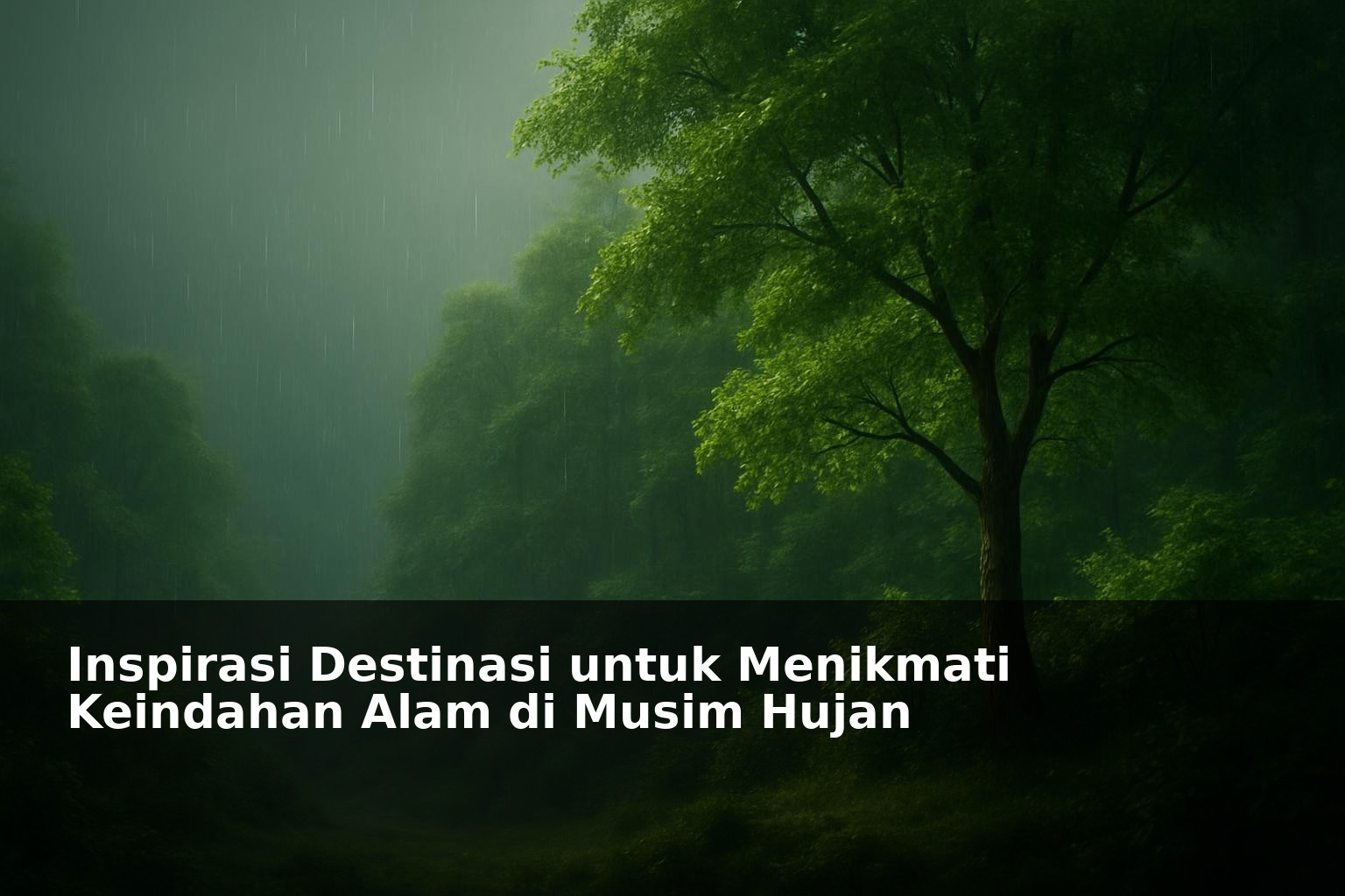 Pemandangan alam hijau yang segar dengan kabut tipis di musim hujan
