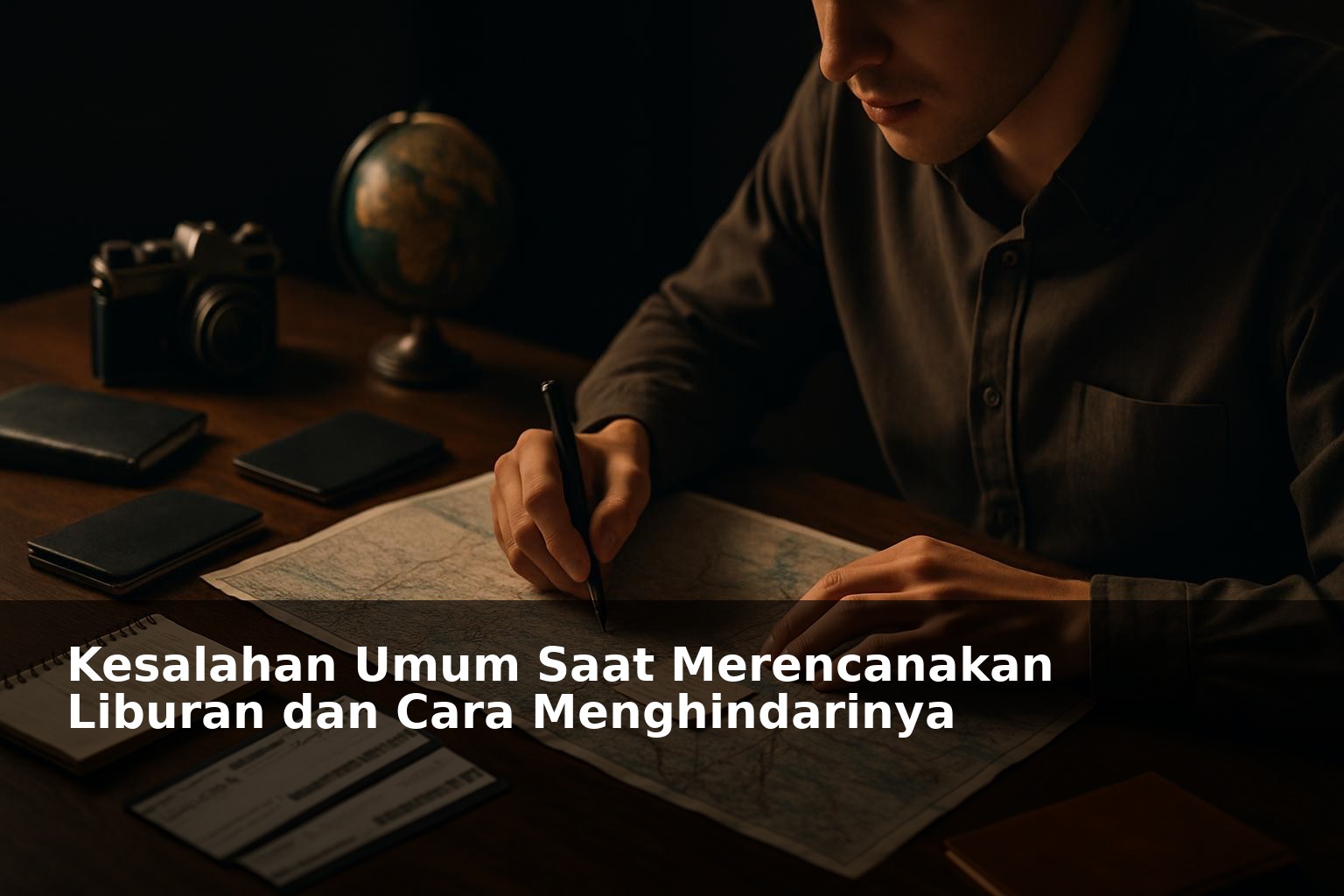 Orang merencanakan liburan dengan peta dan tiket di meja