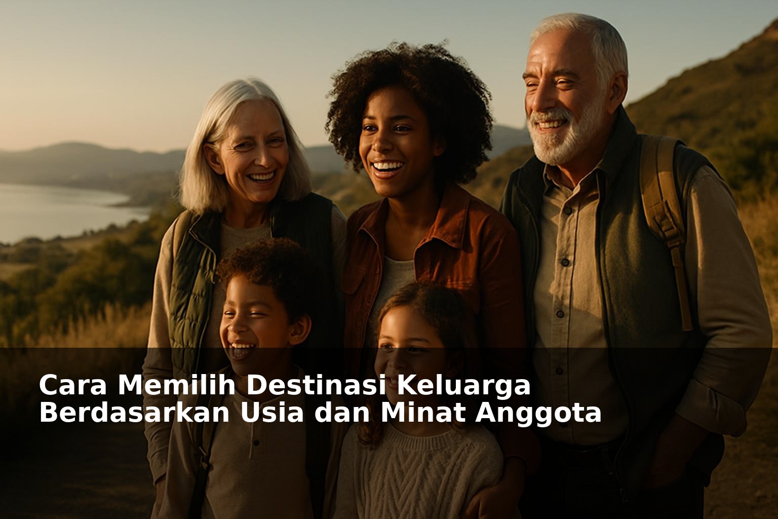 Keluarga bahagia sedang menikmati liburan di destinasi wisata yang cocok untuk semua usia