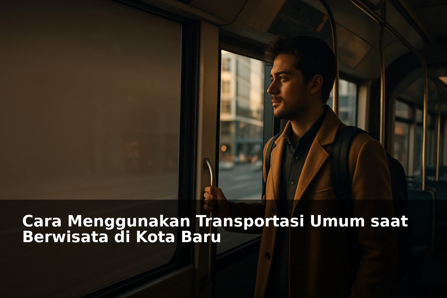Orang menggunakan transportasi umum di kota baru dengan latar belakang gedung kota modern